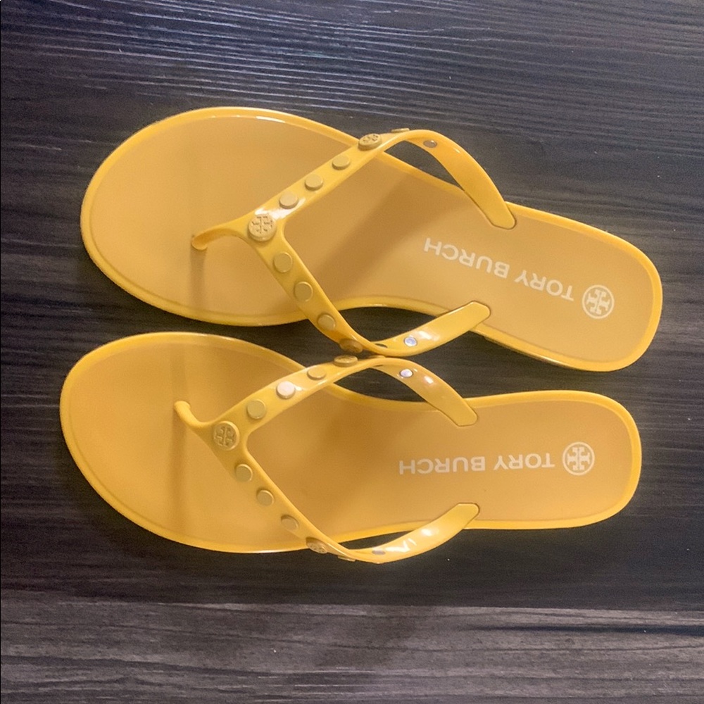 Tory Burch Yellow Studded Jelly Flip Flop Sandals